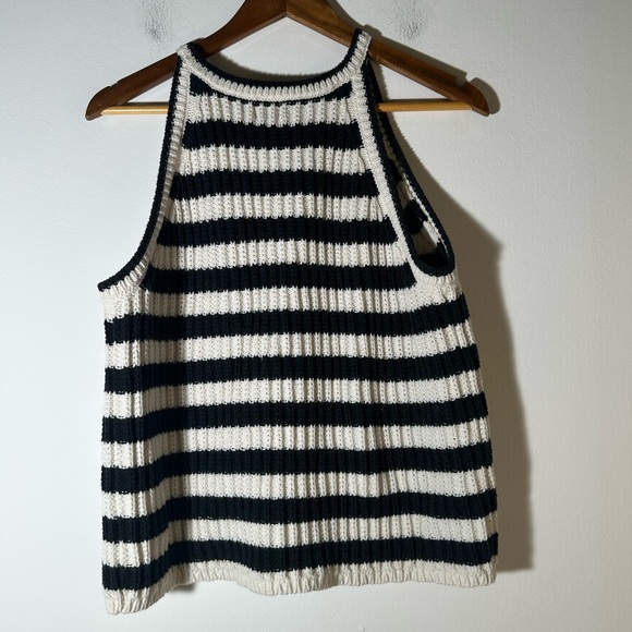 Striped Black and White Women's Halter Sweater Top - Picture 3 of 4